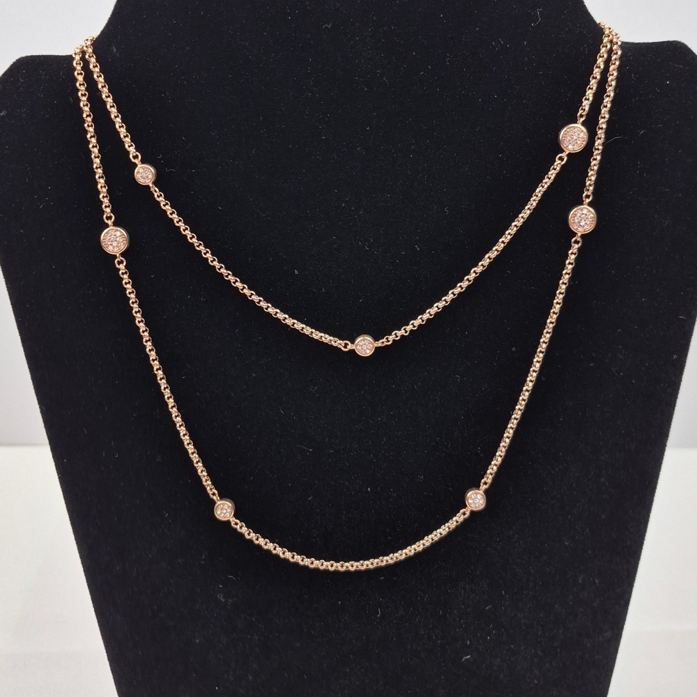 Rose Gold Tone Station Necklace‎ Stainless Steel Layering 38" Signed DSMK